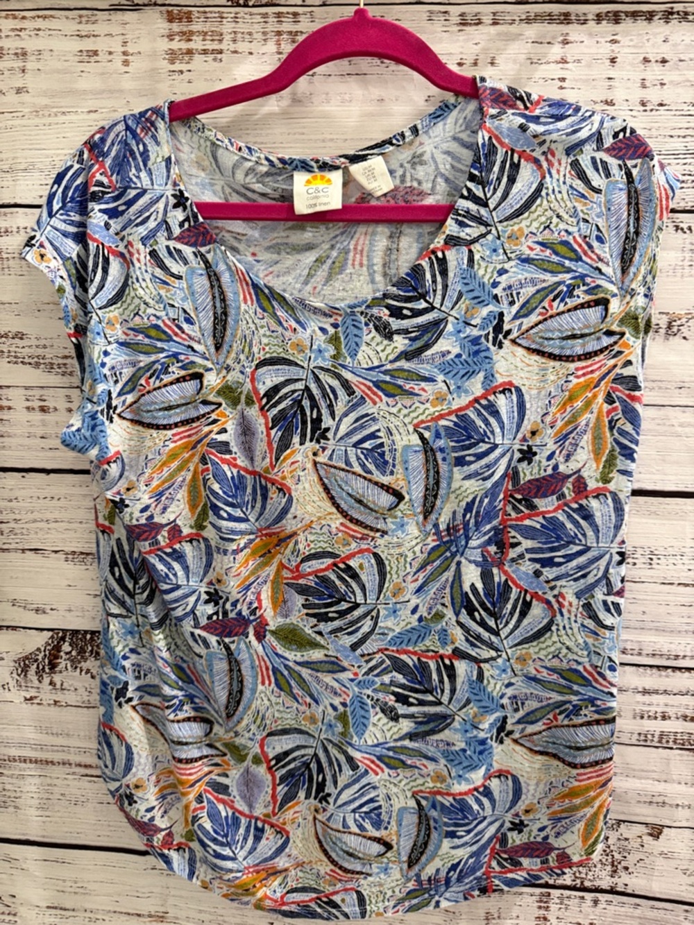 C&C California Multicolor Leaf-Print Tank Top in Blue, Orange & Green